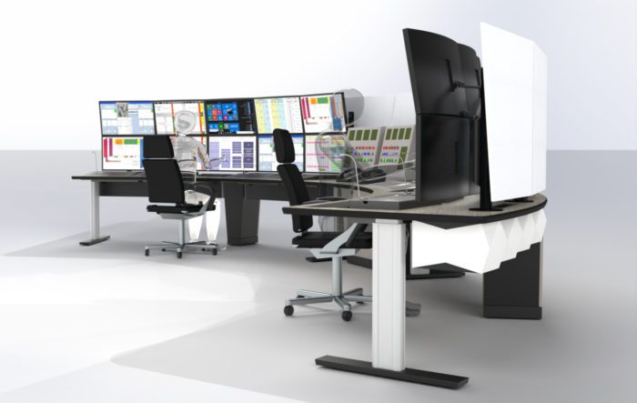 Salle opérationnelle équipée de consoles opérateurs multi-écrans Augeron